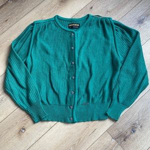 Vintage Geiger Kelly Green Knit Cotton Cardigan Sweater Size 42 Women's
